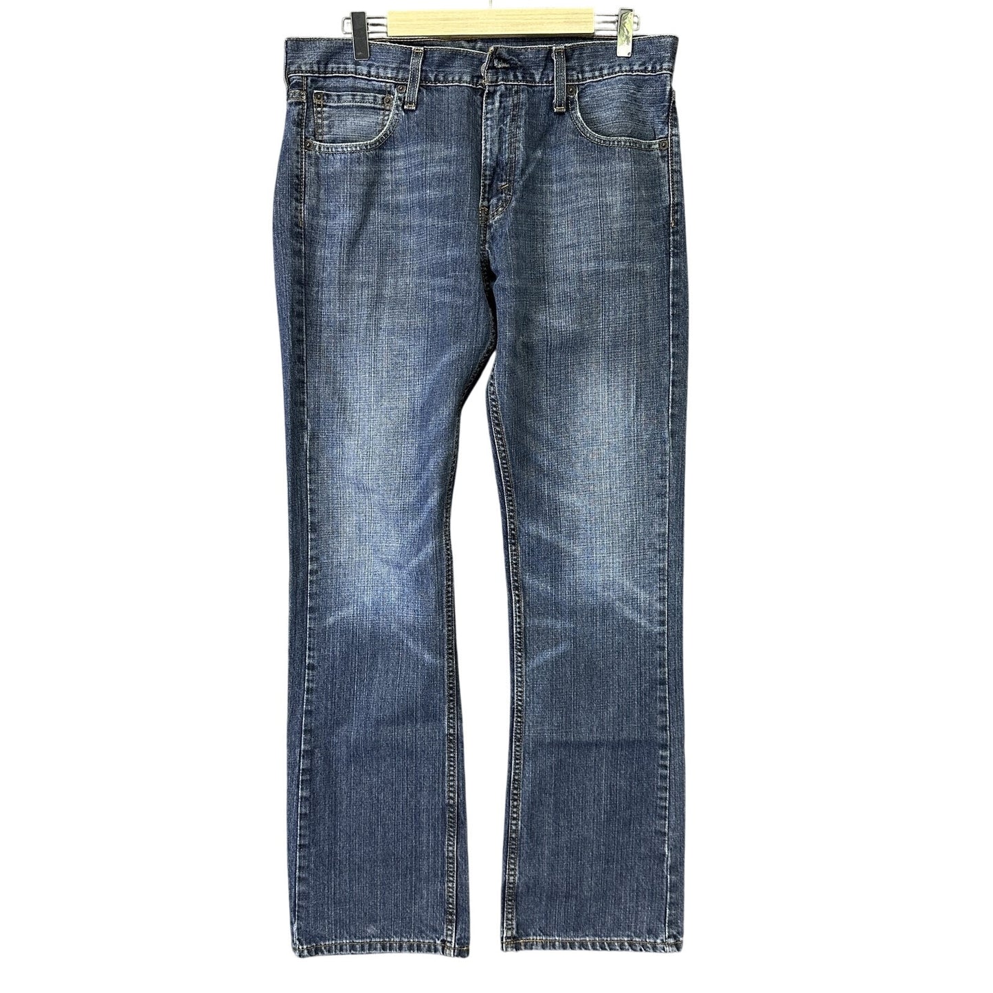 Levis 527 Jeans Mens 33x32 Blue Slim Bootcut Denim Waterless Distressed Rip - BNDL