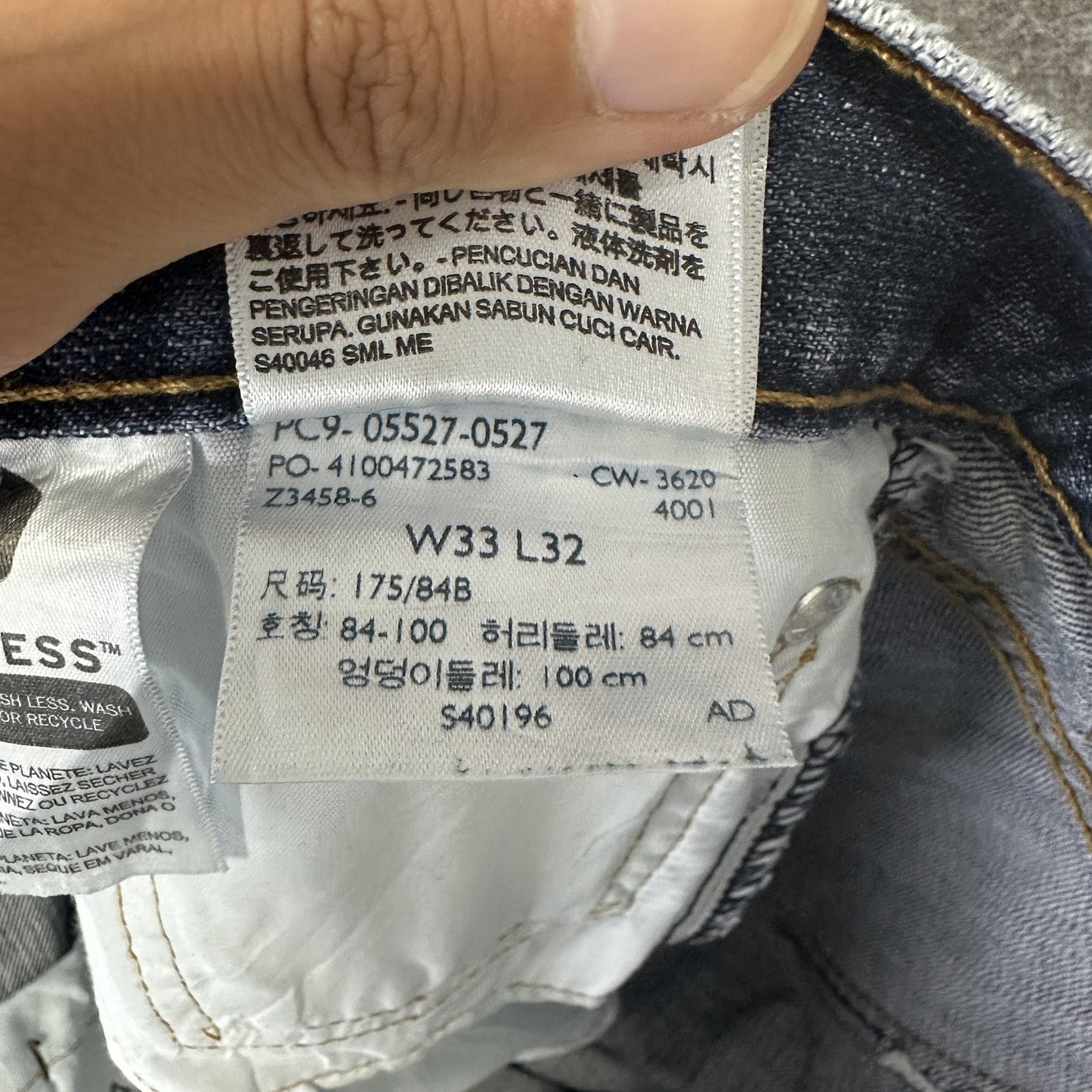 Levis 527 Jeans Mens 33x32 Blue Slim Bootcut Denim Waterless Distressed Rip - BNDL