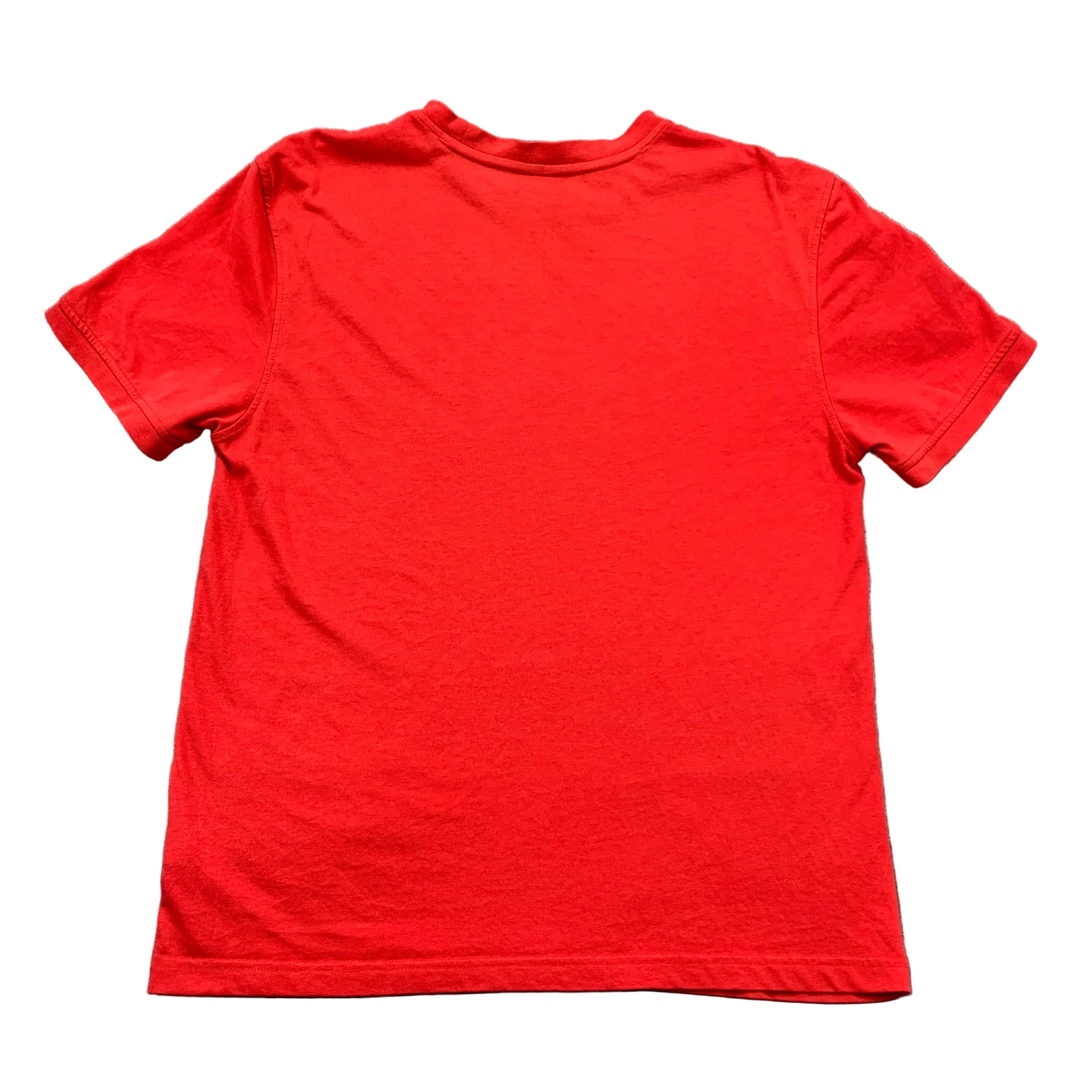 Red t-shirt on a gray textured background