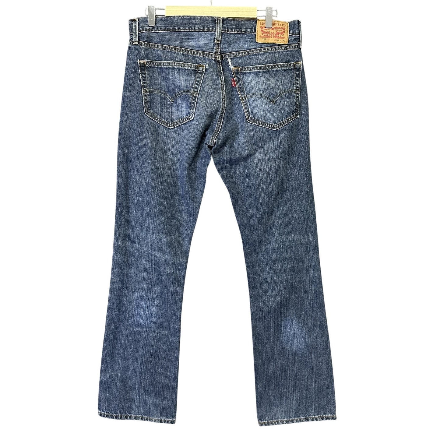 Levis 527 Jeans Mens 33x32 Blue Slim Bootcut Denim Waterless Distressed Rip - BNDL