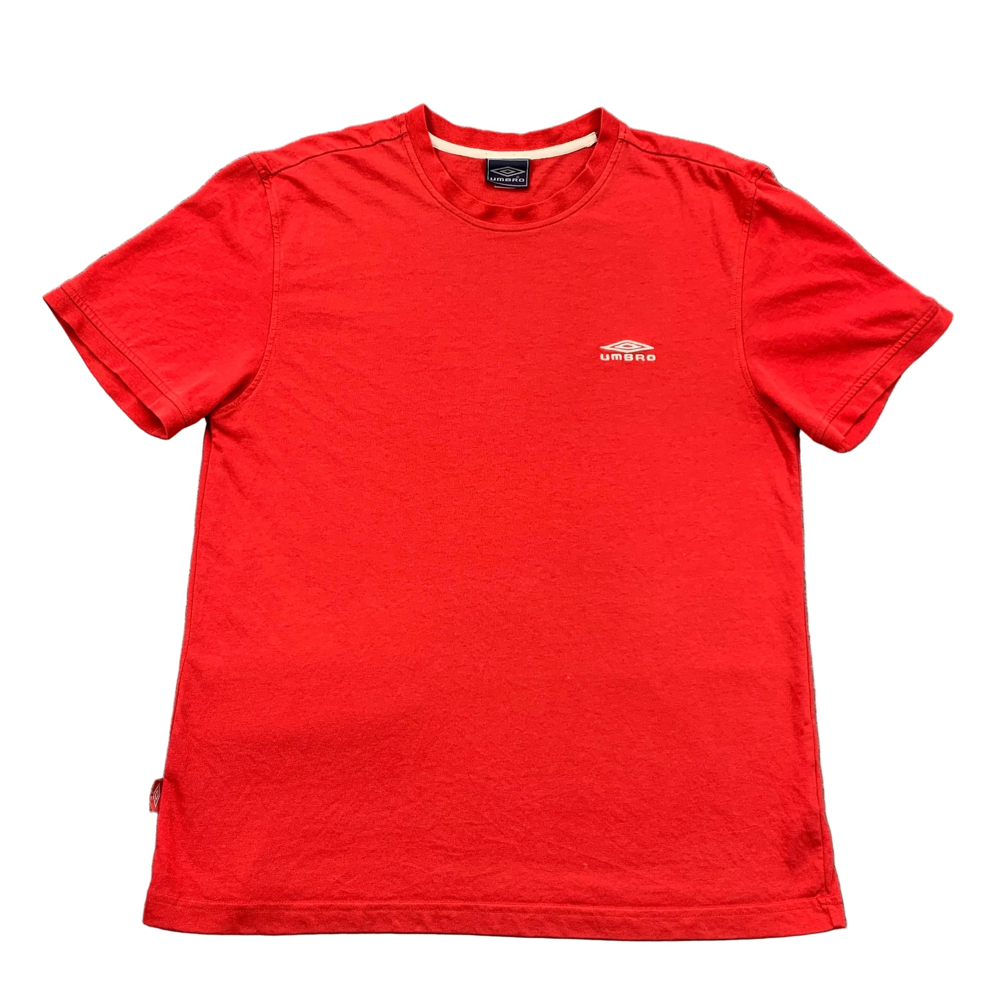Red t-shirt with a logo on a gray background
