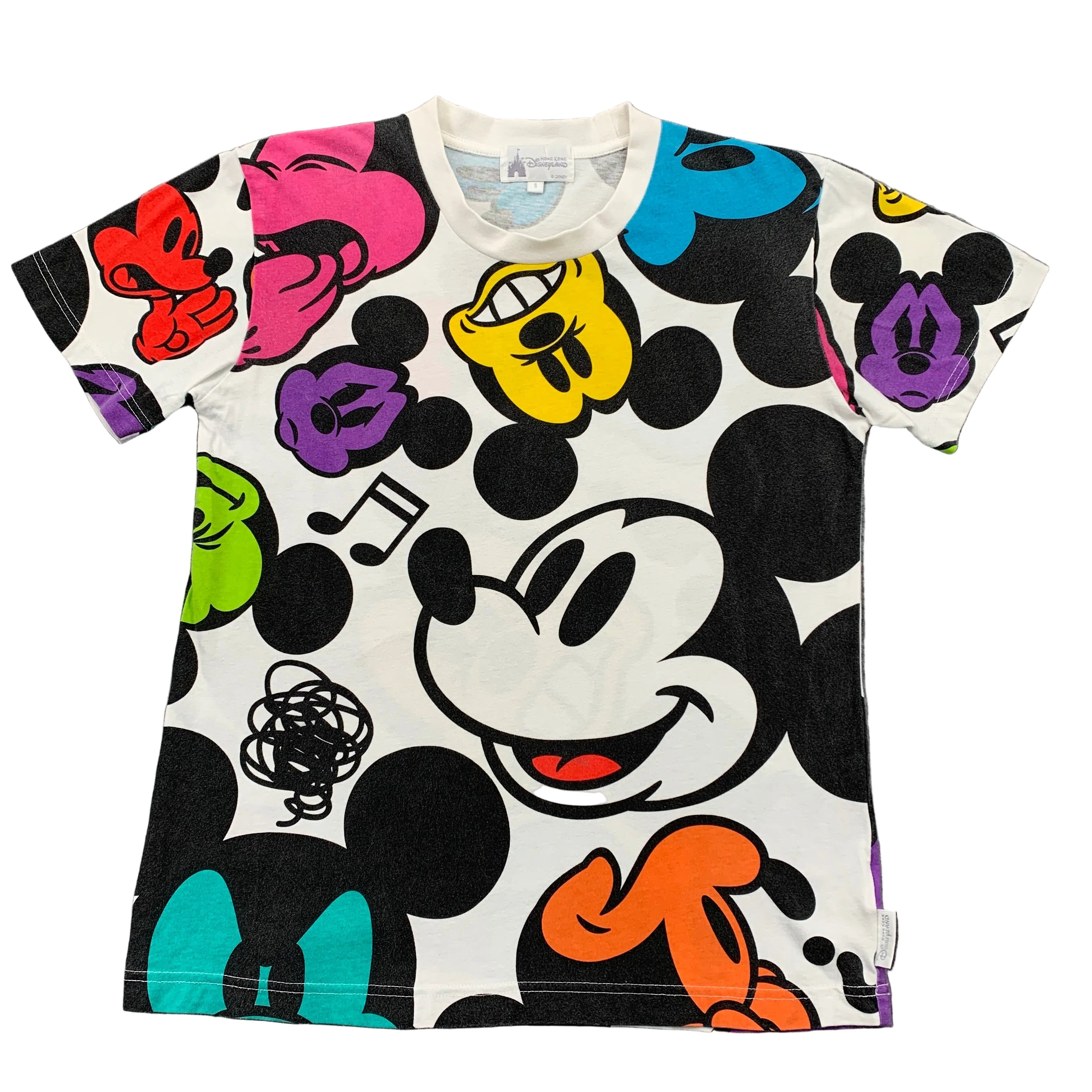 Colorful t-shirt with cartoon character design on a gray background