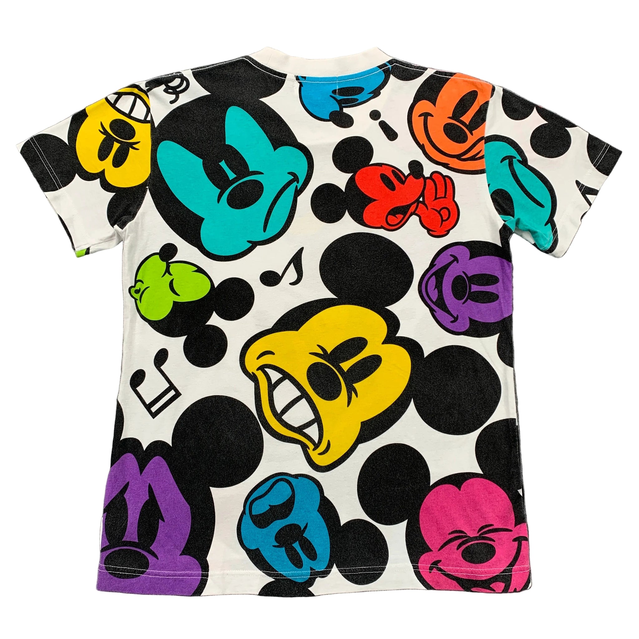 Colorful Mickey Mouse graphic t-shirt on a gray background
