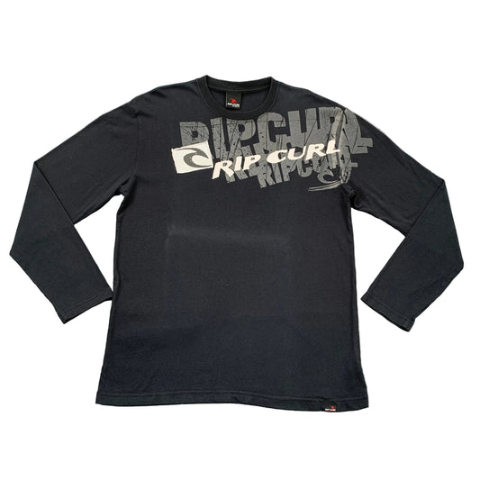 Black long-sleeve shirt with Rip Curl logo on a gray surface